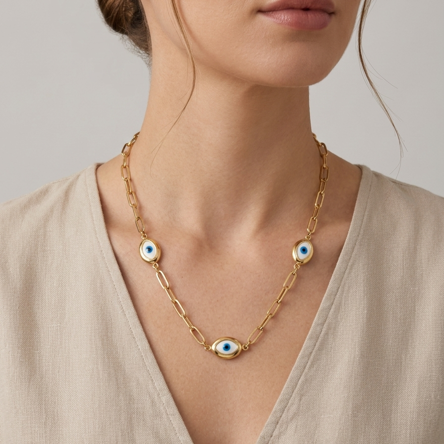 EVIL EYE PAPERCLIP NECKLACE