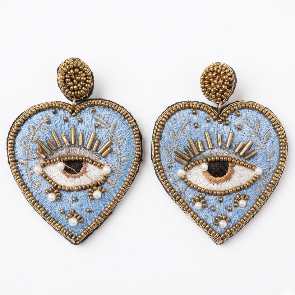 HEART EVIL EYE EARRINGS