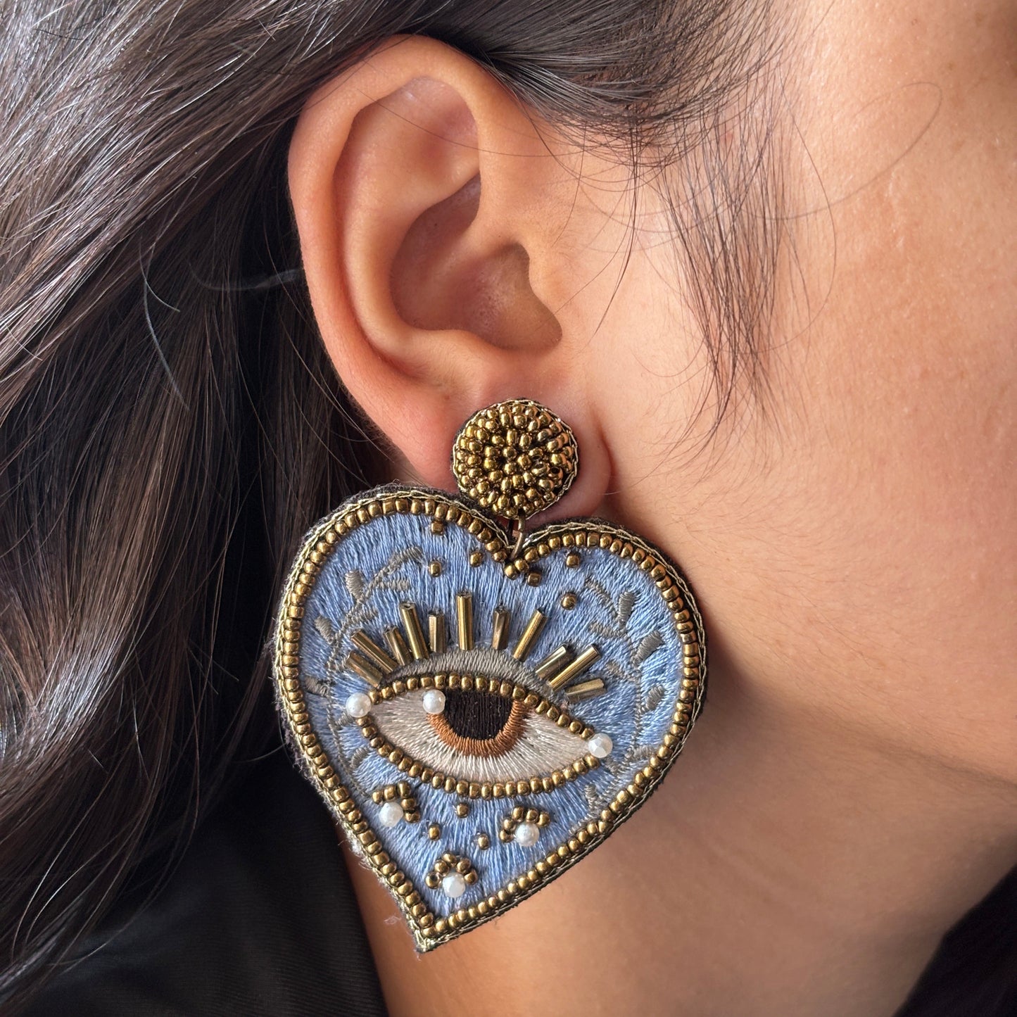 HEART EVIL EYE EARRINGS