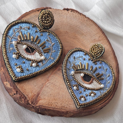 HEART EVIL EYE EARRINGS